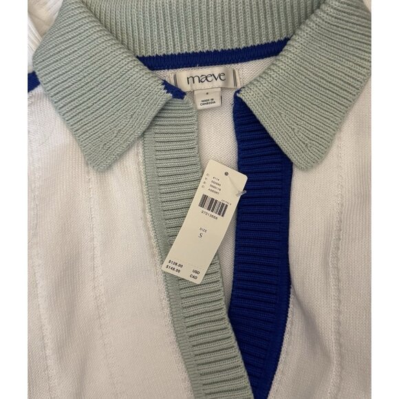 NWT Size S (P2P 26") -Maeve Collared Cotton Rugby Sweater White (NWT US$ 128) - Picture 14 of 16